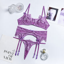 Load image into Gallery viewer, Bow-Knot Bra and Brief 3-Piece Sets Sexy Lingerie Mesh Underwear See-Through Erotic Garters Sensual Lingerie Exotic Outfits