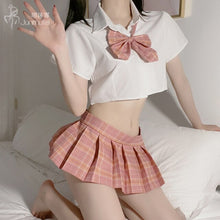 Load image into Gallery viewer, Bow Pleated Mini Skirt Women Erotic Costume Sexy Innocent Student JK Uniform Temptation Outfit Girl Ladies Cosplay Lingerie New