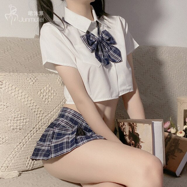 Bow Pleated Mini Skirt Women Erotic Costume Sexy Innocent Student JK Uniform Temptation Outfit Girl Ladies Cosplay Lingerie New