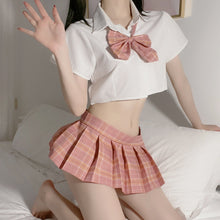 Load image into Gallery viewer, Bow Pleated Mini Skirt Women Erotic Costume Sexy Innocent Student JK Uniform Temptation Outfit Girl Ladies Cosplay Lingerie New