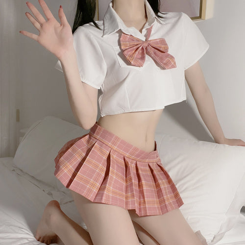 Bow Pleated Mini Skirt Women Erotic Costume Sexy Innocent Student JK Uniform Temptation Outfit Girl Ladies Cosplay Lingerie New