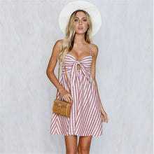 Load image into Gallery viewer, Bow Striped Casual Fashion Empire Summer Sundresses Ladies Strap Dresses Women Clothes Robe Courte Femme Sukienka Damska Jurken