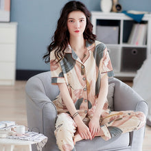 Load image into Gallery viewer, Brand Cotton Women Pajamas Sets Leaf Print Large Size Lady Sleepwear Women&#39;s Pijamas Suit Home Clothes Pyjama Femme M-3XL