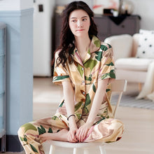 Load image into Gallery viewer, Brand Cotton Women Pajamas Sets Leaf Print Large Size Lady Sleepwear Women&#39;s Pijamas Suit Home Clothes Pyjama Femme M-3XL