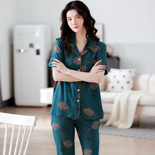 Load image into Gallery viewer, Brand Cotton Women Pajamas Sets Leaf Print Large Size Lady Sleepwear Women&#39;s Pijamas Suit Home Clothes Pyjama Femme M-3XL