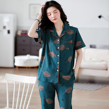 Load image into Gallery viewer, Brand Cotton Women Pajamas Sets Leaf Print Large Size Lady Sleepwear Women&#39;s Pijamas Suit Home Clothes Pyjama Femme M-3XL