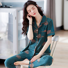 Load image into Gallery viewer, Brand Cotton Women Pajamas Sets Leaf Print Large Size Lady Sleepwear Women&#39;s Pijamas Suit Home Clothes Pyjama Femme M-3XL