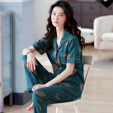 Load image into Gallery viewer, Brand Cotton Women Pajamas Sets Leaf Print Large Size Lady Sleepwear Women&#39;s Pijamas Suit Home Clothes Pyjama Femme M-3XL