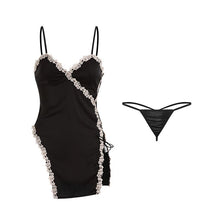 Load image into Gallery viewer, Brand autumn and winter hollow bandage temptation pajamas women deep V chest pad suspenders nightdress home service suit