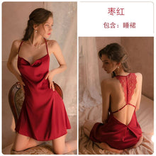 Load image into Gallery viewer, Brand sexy pajamas lace halter thin satin suspender nightdress women Home service suit