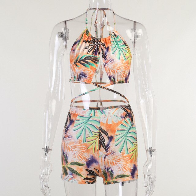 Brazilian Swimsuit 2 Piece Set Sexy Swimwear Halterneck Crop Top And Shorts Suit Swimsuits Beachwear Summer Vacation Outfits