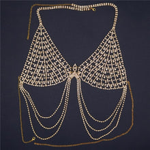 Load image into Gallery viewer, Bright rhinestone body chain jewelry for women sexy adjustable crystal tassel bra chain bikini lingerie nightclub party jewelry