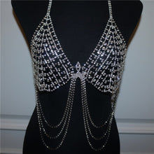 Load image into Gallery viewer, Bright rhinestone body chain jewelry for women sexy adjustable crystal tassel bra chain bikini lingerie nightclub party jewelry