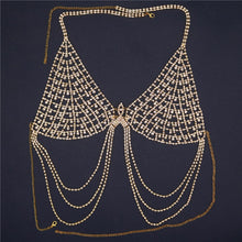 Load image into Gallery viewer, Bright rhinestone body chain jewelry for women sexy adjustable crystal tassel bra chain bikini lingerie nightclub party jewelry