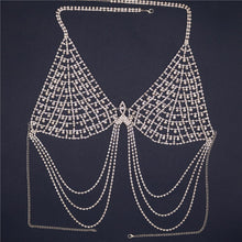 Load image into Gallery viewer, Bright rhinestone body chain jewelry for women sexy adjustable crystal tassel bra chain bikini lingerie nightclub party jewelry