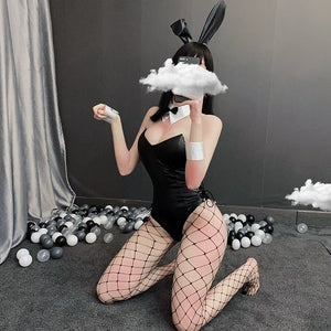 Bunny Tail Strapless Satin Bodysuits Women Pink Lovely Sexy Party Club Costume Bra Shape Backless Rabbit Body Suits sex skirt