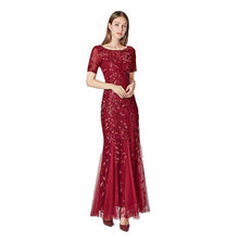 Load image into Gallery viewer, Burgundy Women&#39;s Party Beautiful And Elegant V-Neck Mermaid Sequined  Summer Dress Formal New Style