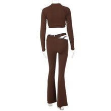 Load image into Gallery viewer, Buttoned Tube Top Vest Shawl Long Sleeve Micro Trousers Suit Pure Brown Asymmetric Hollow Out Square Collar Streetwear 2022 New