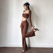 Load image into Gallery viewer, Buttoned Tube Top Vest Shawl Long Sleeve Micro Trousers Suit Pure Brown Asymmetric Hollow Out Square Collar Streetwear 2022 New