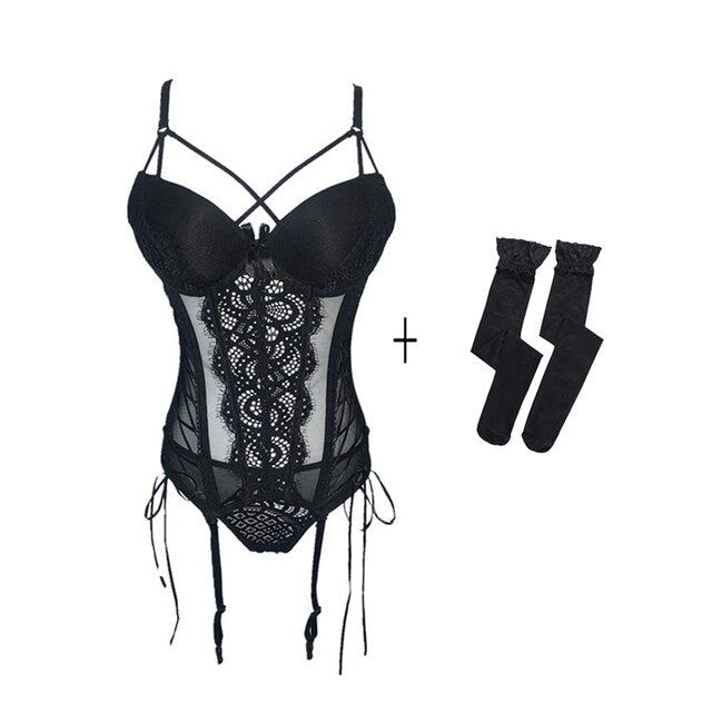 Sling Corset Top Sexy Underwear Lace Up Elasticity Body Bustier Overbust With Straps Belt  Breathable Lingerie