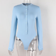 Load image into Gallery viewer, CNYISHE 2020 Fashion Casual Button Rompers Women Bodysuits Spring Long Sleeve O-neck Ribbed Skinny Jumpsuits Streetwear Body Top