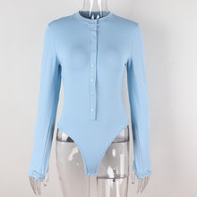 Load image into Gallery viewer, CNYISHE 2020 Fashion Casual Button Rompers Women Bodysuits Spring Long Sleeve O-neck Ribbed Skinny Jumpsuits Streetwear Body Top