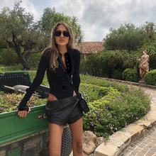 Load image into Gallery viewer, CNYISHE 2020 Fashion Casual Button Rompers Women Bodysuits Spring Long Sleeve O-neck Ribbed Skinny Jumpsuits Streetwear Body Top