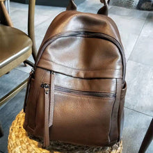 Load image into Gallery viewer, Caramel Real Genuine Leather Backpack Women Simple Fashion Cowhide Lady Leather Backpack Casual Female Rucksack Travel Bagpack