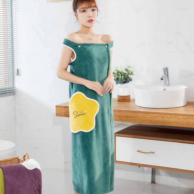 Cartoon Coral Velvet Nightgown Bathrobe Adult Sling Household Bath Skirt Absorbent Quick Drying Towel Long Pajama Dress