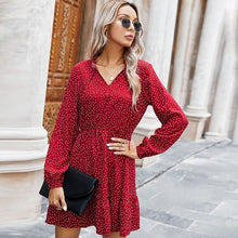 Load image into Gallery viewer, Casual Dot Ruffle A-Line Mini Dress Women Sexy V Neck Long Sleeve Dress Spring Summer New Sweet Elegant Female Dress New Arrival