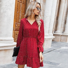 Load image into Gallery viewer, Casual Dot Ruffle A-Line Mini Dress Women Sexy V Neck Long Sleeve Dress Spring Summer New Sweet Elegant Female Dress New Arrival