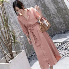 Load image into Gallery viewer, Casual Dress Women 2020 Spring Summer New Fashion Long Sleeve single-breasted  Shirt Dresses Ladies Long Dress With Belt
