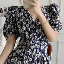Load image into Gallery viewer, Casual Fashion Print V-Neck Jumpsuits Women Summer Backless Bandage Waist Slimming Playsuits Short Puff Sleeve Combinaison Femme