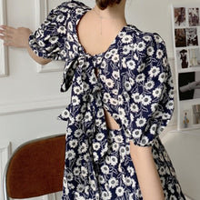 Load image into Gallery viewer, Casual Fashion Print V-Neck Jumpsuits Women Summer Backless Bandage Waist Slimming Playsuits Short Puff Sleeve Combinaison Femme