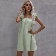 Load image into Gallery viewer, Casual Flying Sleeve Mini Dress Square Collar Backless Button High Waist Loose Solid Dress 2021 Women Summer Sweet Holiday Dress