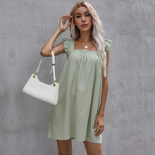 Load image into Gallery viewer, Casual Flying Sleeve Mini Dress Square Collar Backless Button High Waist Loose Solid Dress 2021 Women Summer Sweet Holiday Dress