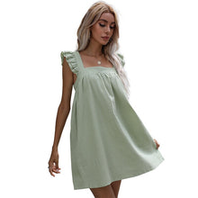 Load image into Gallery viewer, Casual Flying Sleeve Mini Dress Square Collar Backless Button High Waist Loose Solid Dress 2021 Women Summer Sweet Holiday Dress