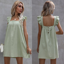 Load image into Gallery viewer, Casual Flying Sleeve Mini Dress Square Collar Backless Button High Waist Loose Solid Dress 2021 Women Summer Sweet Holiday Dress