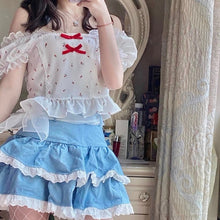 Load image into Gallery viewer, Casual Japanese Kawaii Mini Skirts Women Bandage Lace Sweet Cute Skirts Female Fluffy Pretty Princess Lolita Skirts Summer 2021