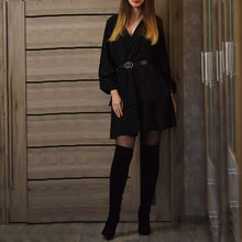 Load image into Gallery viewer, Casual Lantern Sleeve Ruffle Mini Dress Women Sexy V-Neck Elastic Waist Solid Dresses 2021 New Fashion Sweet A Line Party Dress