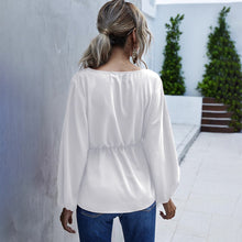 Load image into Gallery viewer, Casual Long Sleeve Shirt Blouse Woman Spring Fall Fashion V-neck Solid Shirts Top Femme White Elastic Waist Loose Women Clothing
