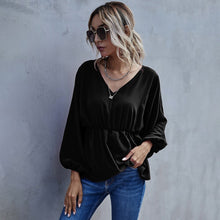 Load image into Gallery viewer, Casual Long Sleeve Shirt Blouse Woman Spring Fall Fashion V-neck Solid Shirts Top Femme White Elastic Waist Loose Women Clothing