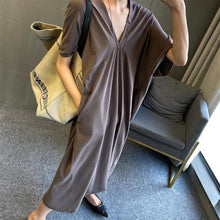 Load image into Gallery viewer, Casual Loose Design Dress Women Solid V Neck Summer Flare Sleeve Sexy  Dress 2021 Summer Fashion Elegant Robe Dresses Clothes
