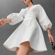 Load image into Gallery viewer, Casual Mini Dresses Fashion Women&#39;s Summer Sundress Dress V Neck Long Sleeve Puff Sleeve Elegant Solid Pleated dress For Party