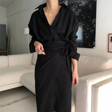 Load image into Gallery viewer, Casual Office Lady Solid Sexy V-Neck Women Empire A-Line Dress Spring Vintage Long Sleeve Elegant Ladies Slim Dresses Vestidos