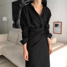 Load image into Gallery viewer, Casual Office Lady Solid Sexy V-Neck Women Empire A-Line Dress Spring Vintage Long Sleeve Elegant Ladies Slim Dresses Vestidos