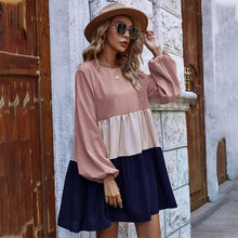 Load image into Gallery viewer, Casual Patchwork Short Mini Dress Women Loose O Neck Lantern Long Sleeve Dress 2021 Spring Summer New Fashion Girl Sweet Dresses