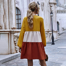 Load image into Gallery viewer, Casual Patchwork Short Mini Dress Women Loose O Neck Lantern Long Sleeve Dress 2021 Spring Summer New Fashion Girl Sweet Dresses