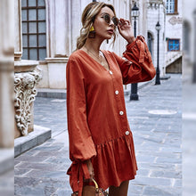 Load image into Gallery viewer, Casual Puff Sleeve Bow Bandage Dress Women Loose V Neck Ruffle Solid Color Dresses Spring Autumn New Fashion A Line Mini Dresses