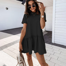 Load image into Gallery viewer, Casual Ruffle Loose Mini Dress Women Homewear O Neck Short Sleeve Tee Dress  2021 New Summer White Black Solid Sweet Dresses